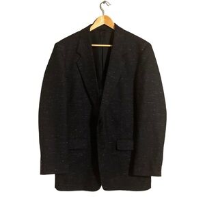 VINTAGE Jordache Black Wool-Poly Blend Textured Sport Coat Blazer Mens Size 42L